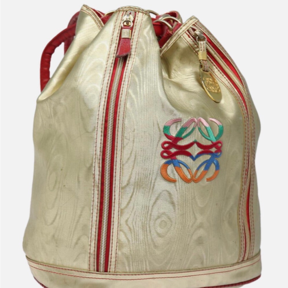 Loewe Cream Leather Bucket Backpack with Multicolor Anagram - Picture 2 of 15